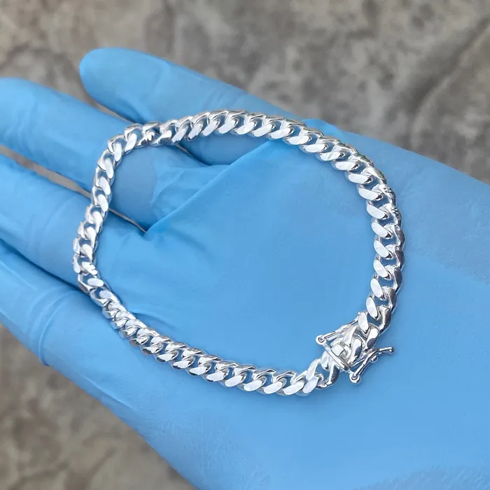 Harlem 925 Sterling Silver Miami Cuban Link Plain Bracelet 8 x 6mm Bracelets
