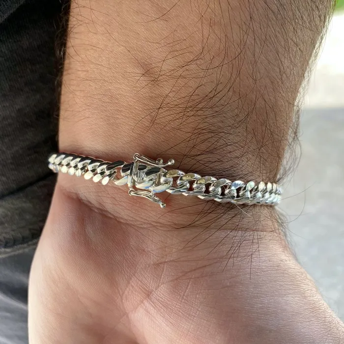 Harlem 925 Sterling Silver Miami Cuban Link Plain Bracelet 8 x 6mm Bracelets