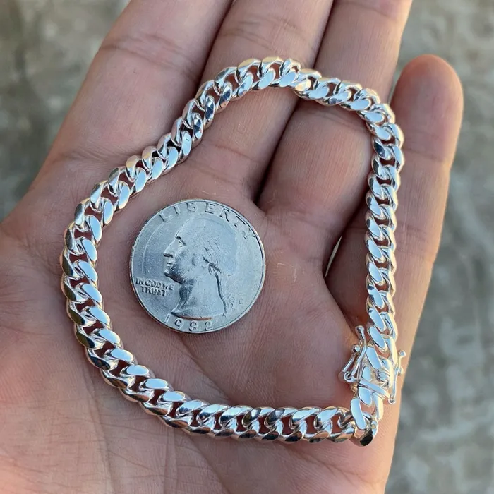 Harlem 925 Sterling Silver Miami Cuban Link Plain Bracelet 8 x 6mm Bracelets