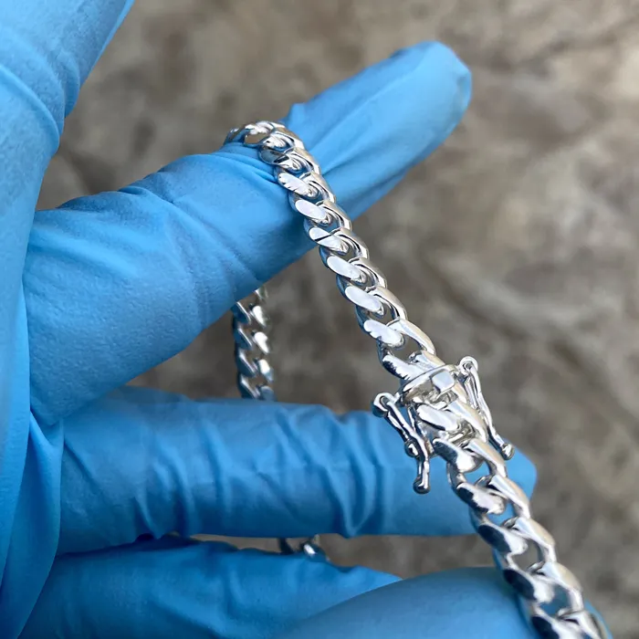 Harlem 925 Sterling Silver Miami Cuban Link Plain Bracelet 8 x 6mm Bracelets