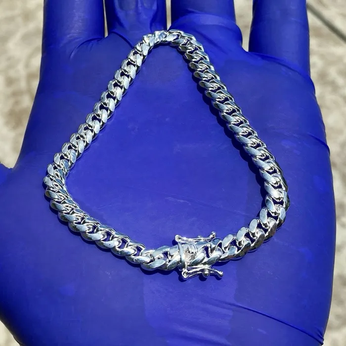 Harlem 925 Sterling Silver Miami Cuban Link Plain Bracelet 8 x 6mm Bracelets