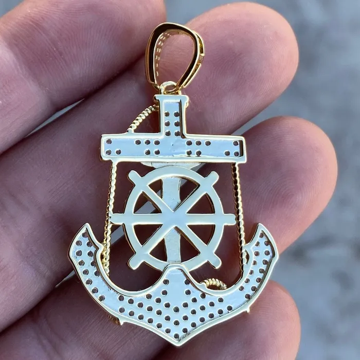 Harlem Bling Necklaces 14K Gold Plated over 925 Silver Jesus Anchor Cross CZ Pendant Harlem Bling Necklaces 14K Gold Plated over 925 Silver Jesus Anchor Cross CZ Pendant