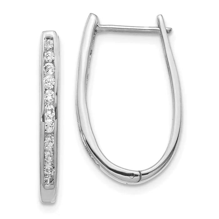 Jewelry 14k White Gold Diamond Oval Hoop Earrings Earrings