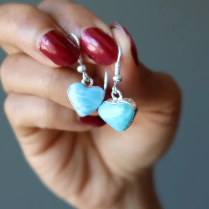 Larimar Earrings Hear Love Calling Blue Gem Heart Sterling Silver Satin Crystals Earrings