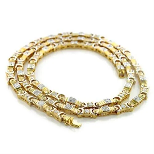 LO364 GoldRhodium Brass Necklace with AAA Grade CZ in Clear Alamode Necklaces