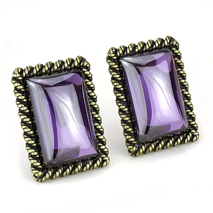 LO4178 Antique Copper Brass Earrings with AAA Grade CZ in Amethyst Alamode Earrings LO4178 Antique Copper Brass Earrings with AAA Grade CZ in Amethyst Alamode Earrings