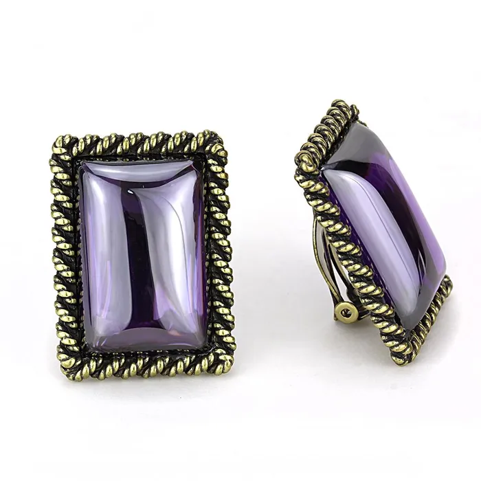LO4178 Antique Copper Brass Earrings with AAA Grade CZ in Amethyst Alamode Earrings