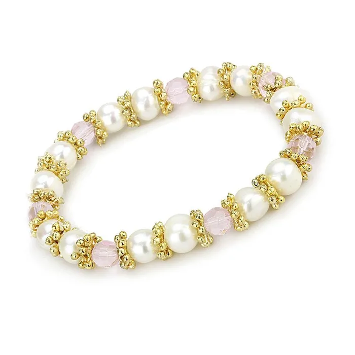 LO4655 Antique Silver White Metal Bracelet with Synthetic Pearl in Rose Alamode Bracelets LO4655 Antique Silver White Metal Bracelet with Synthetic Pearl in Rose Alamode Bracelets