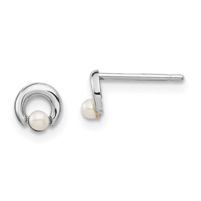 Madi K Kids 14k White Gold Button Freshwater Cultured Pearl Circle Post Earrings Jewelry Earrings