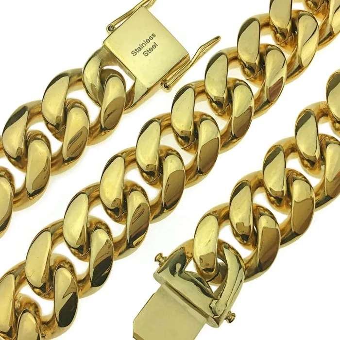 Necklaces 24k Gold Plated over 316L Stainless Steel 18 x 18MM Cuban Chain Necklace Bling Cartel Admin