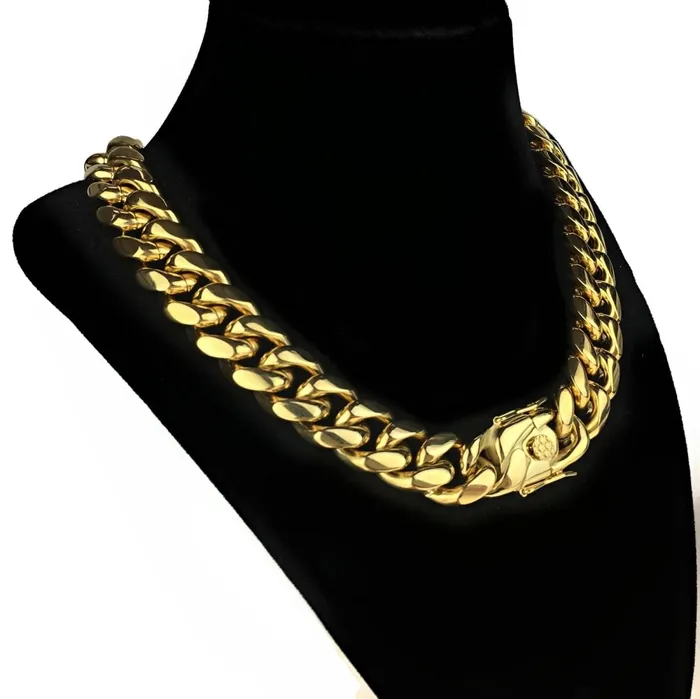 Necklaces 24k Gold Plated over 316L Stainless Steel 18 x 18MM Cuban Chain Necklace Bling Cartel Admin Necklaces 24k Gold Plated over 316L Stainless Steel 18 x 18MM Cuban Chain Necklace Bling Cartel Admin