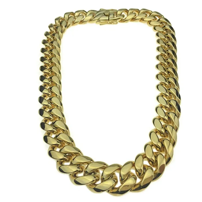 Necklaces 24k Gold Plated over 316L Stainless Steel 18 x 18MM Cuban Chain Necklace Bling Cartel Admin Necklaces 24k Gold Plated over 316L Stainless Steel 18 x 18MM Cuban Chain Necklace Bling Cartel Admin