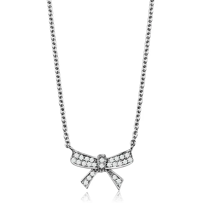Necklaces 3W1028 Rhodium Brass Chain Pendant with AAA Grade CZ in Clear Alamode