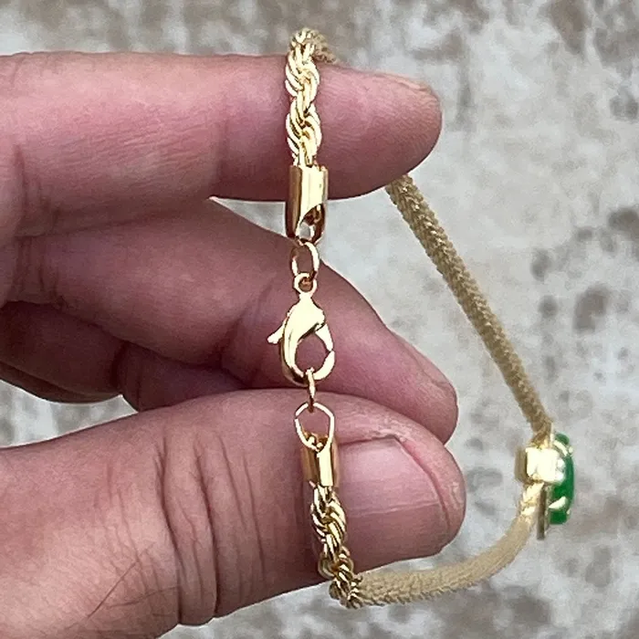 Necklaces Bling Cartel Admin 14k Gold Plated Green Buddha Rope Chain Necklace 24