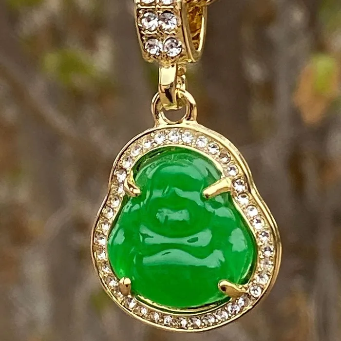 Necklaces Bling Cartel Admin 14k Gold Plated Green Buddha Rope Chain Necklace 24