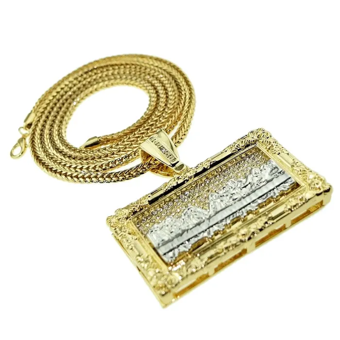 Necklaces Bling Cartel Admin The Last Supper Rectangular Franco Chain Gold Finish Necklace 36