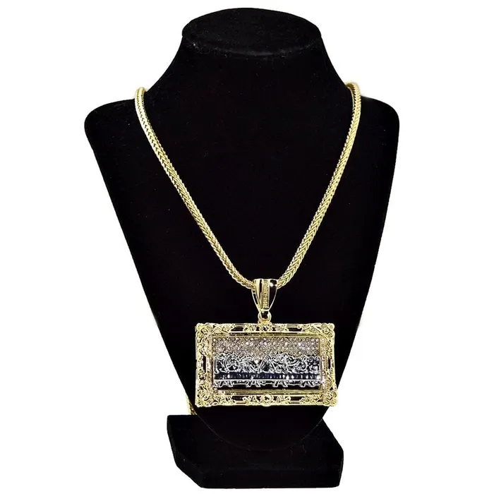 Necklaces Bling Cartel Admin The Last Supper Rectangular Franco Chain Gold Finish Necklace 36