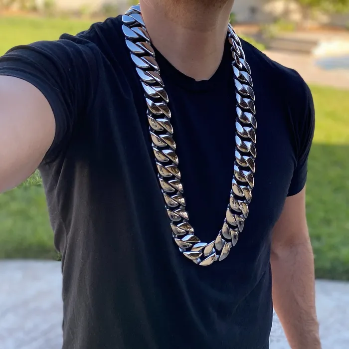 Necklaces Bling Cartel Huge 30MM Thick Cuban Chain Silver 316L Stainless Steel 36 Necklace