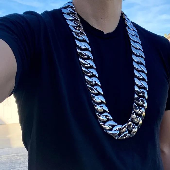 Necklaces Bling Cartel Huge 30MM Thick Cuban Chain Silver 316L Stainless Steel 36 Necklace Necklaces Bling Cartel Huge 30MM Thick Cuban Chain Silver 316L Stainless Steel 36 Necklace