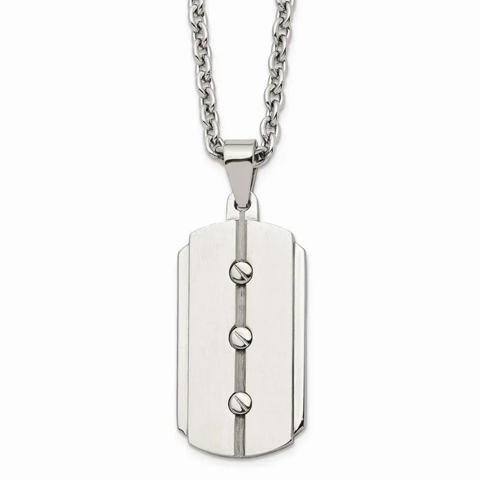 Necklaces Chisel Stainless Steel Brushed and Polished Dog Tag Necklace
