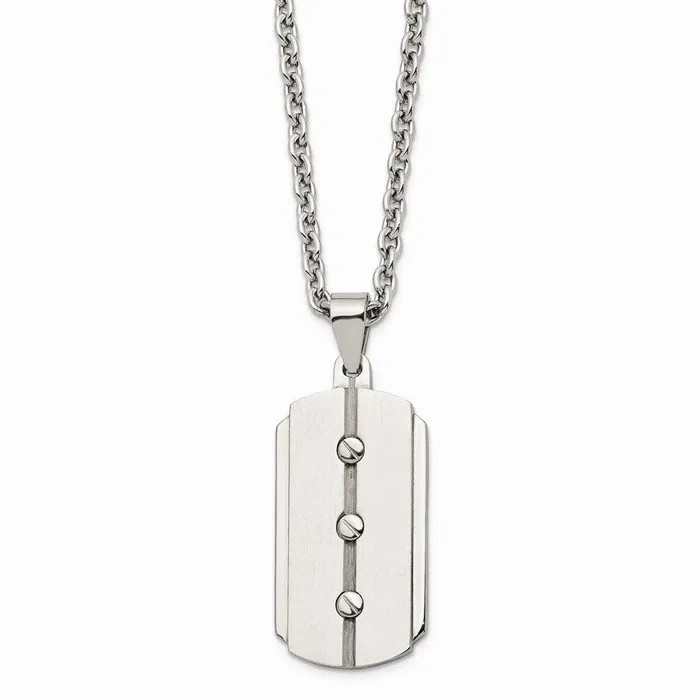 Necklaces Chisel Stainless Steel Brushed and Polished Dog Tag Necklace Necklaces Chisel Stainless Steel Brushed and Polished Dog Tag Necklace