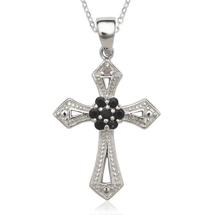 Necklaces Classic Sterling Silver Black Sapphire Cross Pendant
