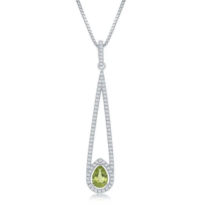Necklaces Classic Sterling Silver Green Peridot Teardrop Necklace
