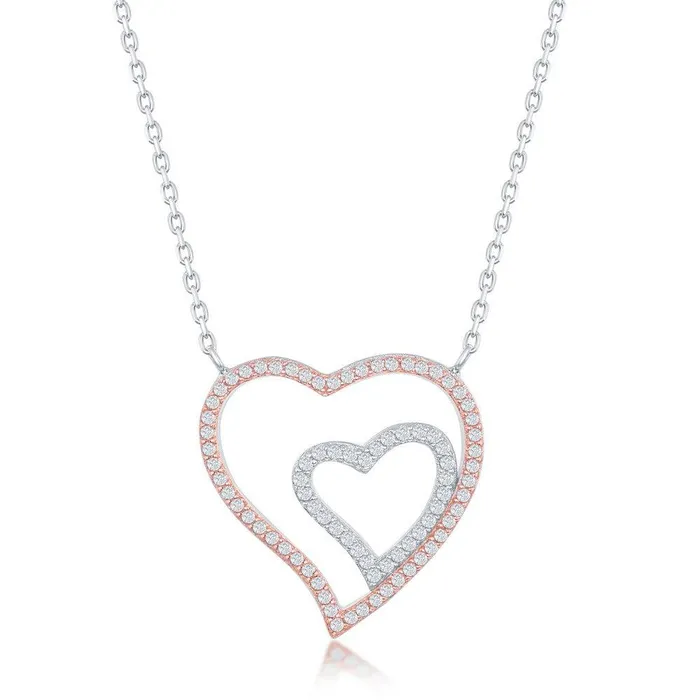 Necklaces Classic Sterling Silver TwoTone Double Heart Necklace