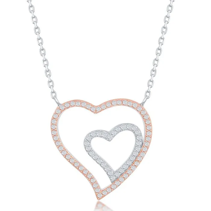 Necklaces Classic Sterling Silver TwoTone Double Heart Necklace