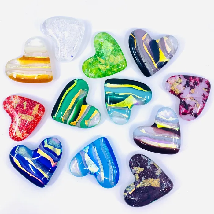Necklaces Jean Fused Glass Birthstone Pocket Heart Aquamarine