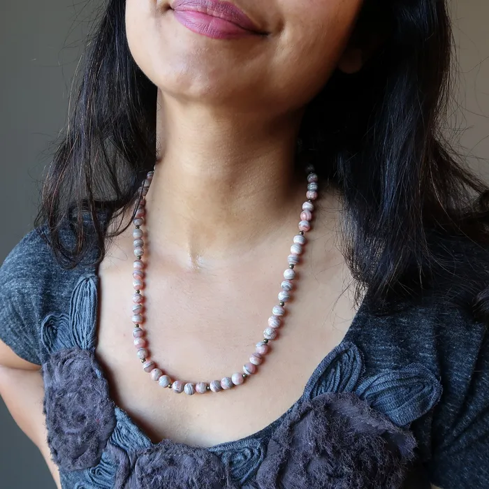 Necklaces Satin Crystals Rhodochrosite Necklace Inca Rose Pink Nectar