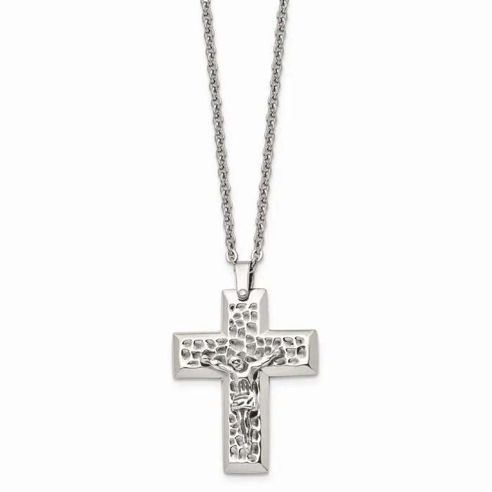 Necklaces Stainless Steel Polished Textured Crucifix 20in Necklace Chisel Necklaces Stainless Steel Polished Textured Crucifix 20in Necklace Chisel