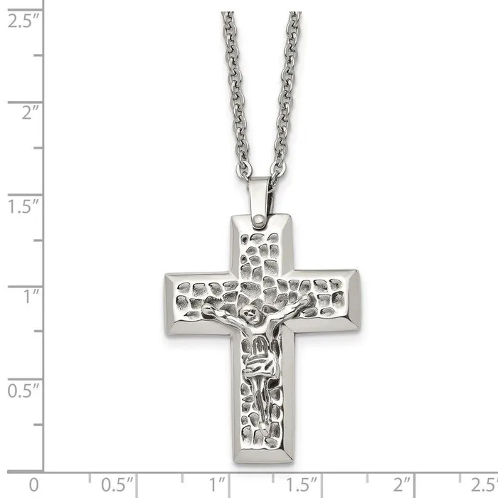Necklaces Stainless Steel Polished Textured Crucifix 20in Necklace Chisel Necklaces Stainless Steel Polished Textured Crucifix 20in Necklace Chisel