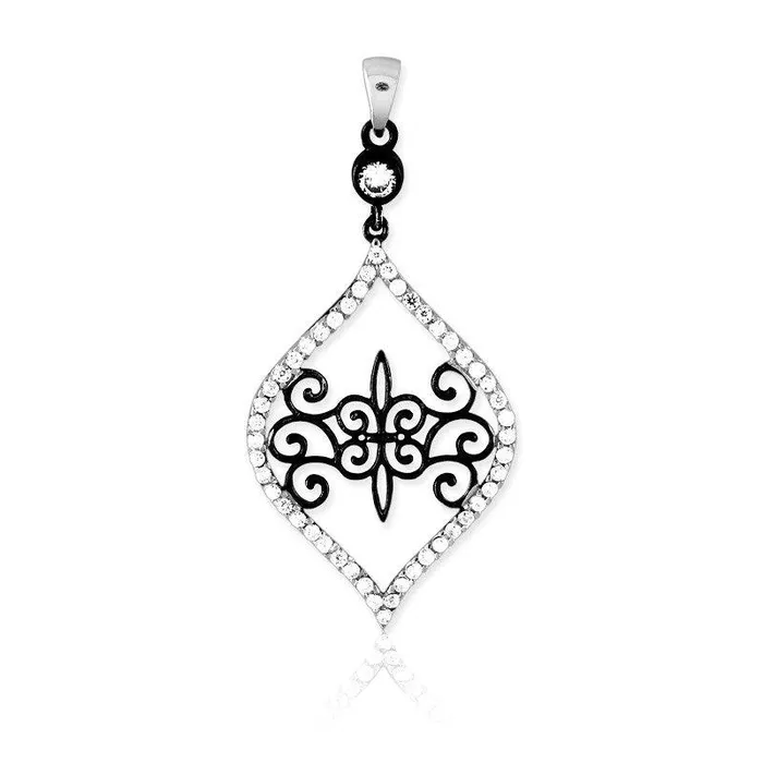 Necklaces Sterling Silver Fleur De Lis Swirl Inside Pendant Classic