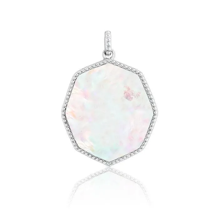 Necklaces Sterling Silver White MOP Octagon CZ Pendant Classic