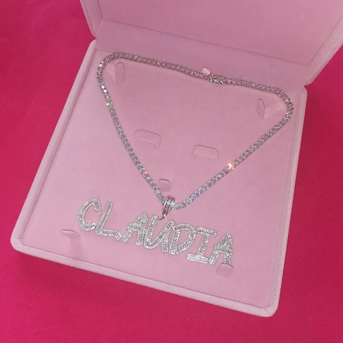 Necklaces VVS Jewelry VVS Jewelry Custom Baguette Letter Pendant Necklace