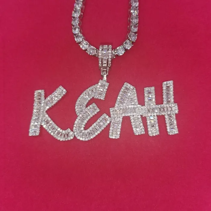 Necklaces VVS Jewelry VVS Jewelry Custom Baguette Letter Pendant Necklace