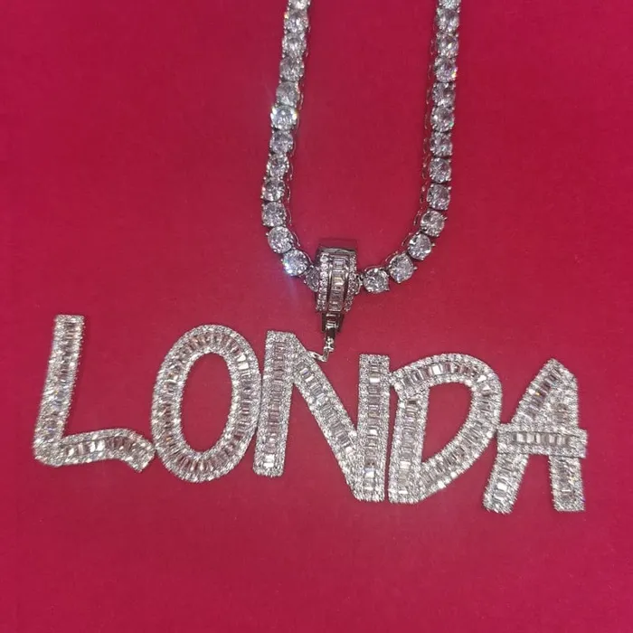 Necklaces VVS Jewelry VVS Jewelry Custom Baguette Letter Pendant Necklace