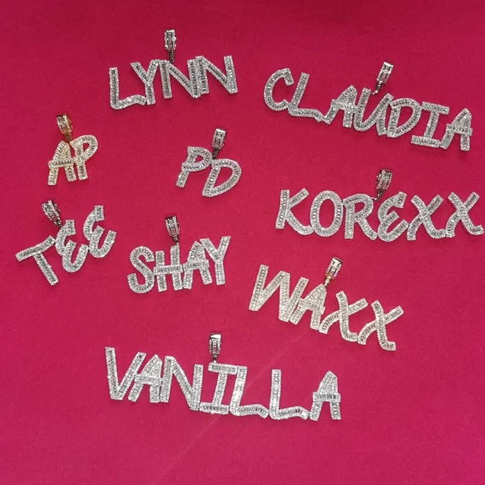Necklaces VVS Jewelry VVS Jewelry Custom Baguette Letter Pendant Necklace