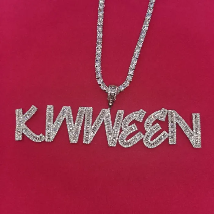 Necklaces VVS Jewelry VVS Jewelry Custom Baguette Letter Pendant Necklace