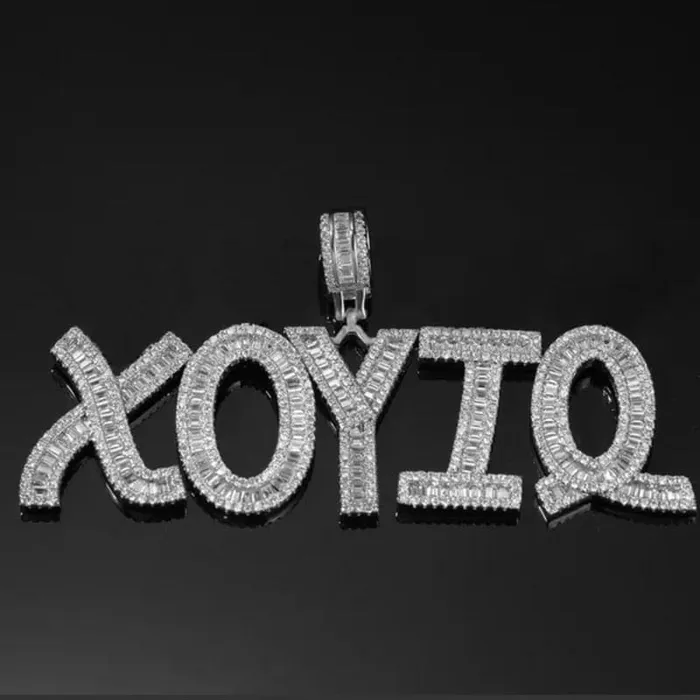 Necklaces VVS Jewelry VVS Jewelry Custom Baguette Letter Pendant Necklace