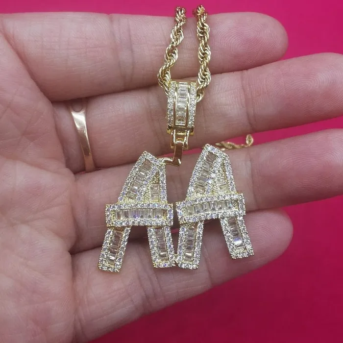 Necklaces VVS Jewelry VVS Jewelry Custom Baguette Letter Pendant Necklace