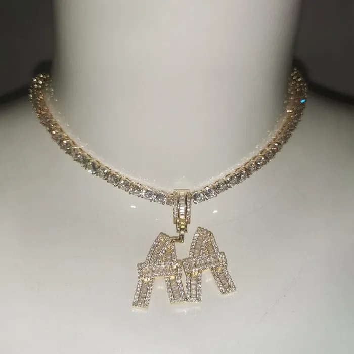 Necklaces VVS Jewelry VVS Jewelry Custom Baguette Letter Pendant Necklace
