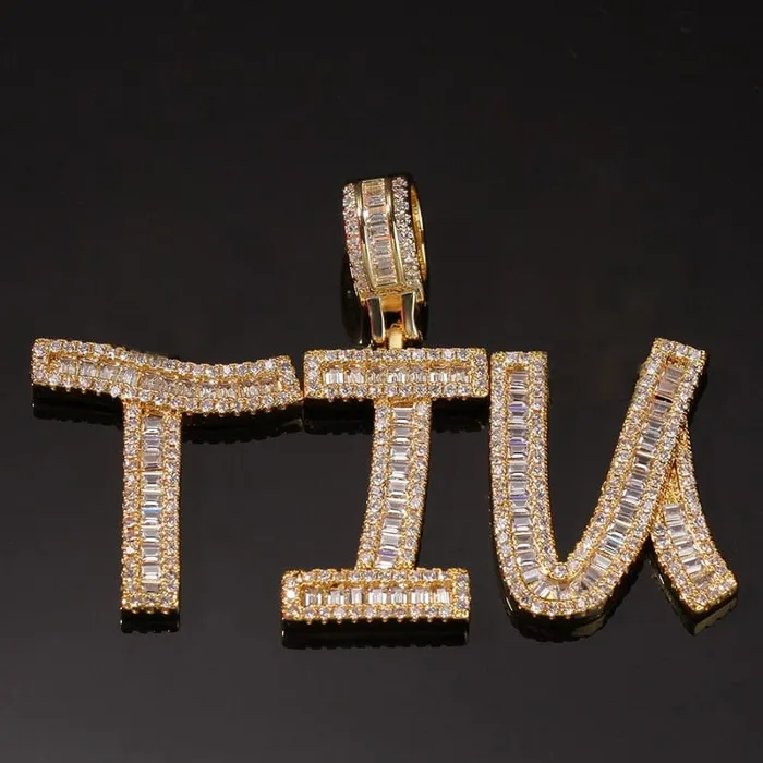 Necklaces VVS Jewelry VVS Jewelry Custom Baguette Letter Pendant Necklace