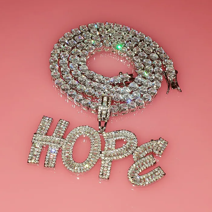 Necklaces VVS Jewelry VVS Jewelry Custom Baguette Letter Pendant Necklace