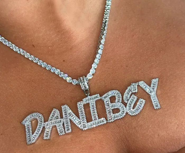 Necklaces VVS Jewelry VVS Jewelry Custom Baguette Letter Pendant Necklace