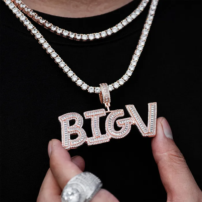 Necklaces VVS Jewelry VVS Jewelry Custom Baguette Letter Pendant Necklace