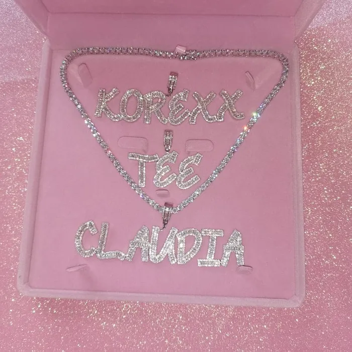 Necklaces VVS Jewelry VVS Jewelry Custom Baguette Letter Pendant Necklace
