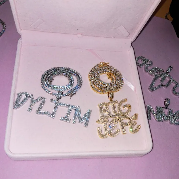 Necklaces VVS Jewelry VVS Jewelry Custom Baguette Letter Pendant Necklace