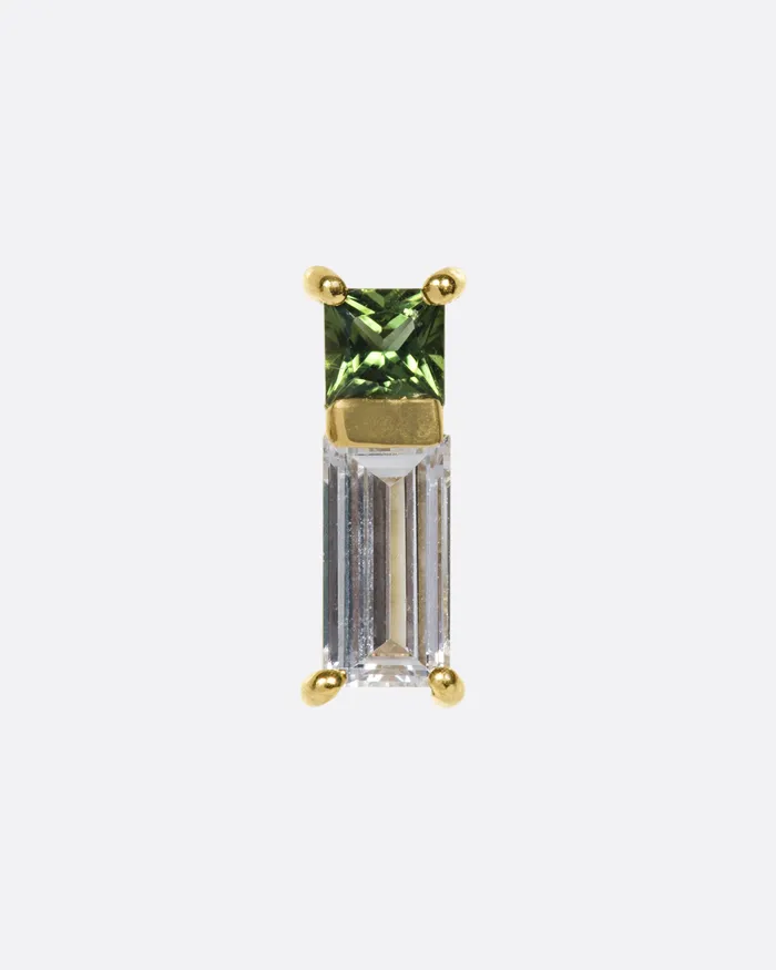 NEW YORK ADORNED Tourmaline Diamond Bar Threadless Earring Earrings